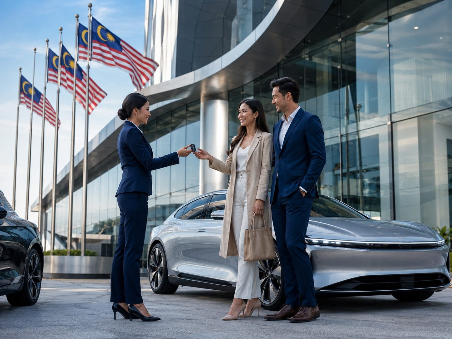 Car keys handover outside premium showroom